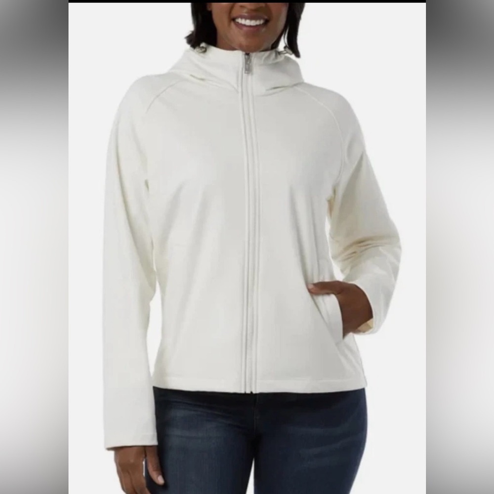 32 Degrees Heat Women's Fleeced Line Hooded‎ Full Zip Softshell Jacket XL Cream
